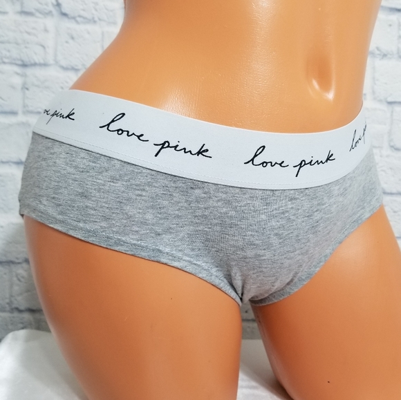 PINK Victoria's Secret Logo Grey Hipster Panty Large New - Picture 3 of 12